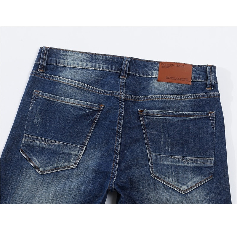KSTUN Men's Jeans Classic Direct Stretch Dark Blue Business Casual Denim Pants
